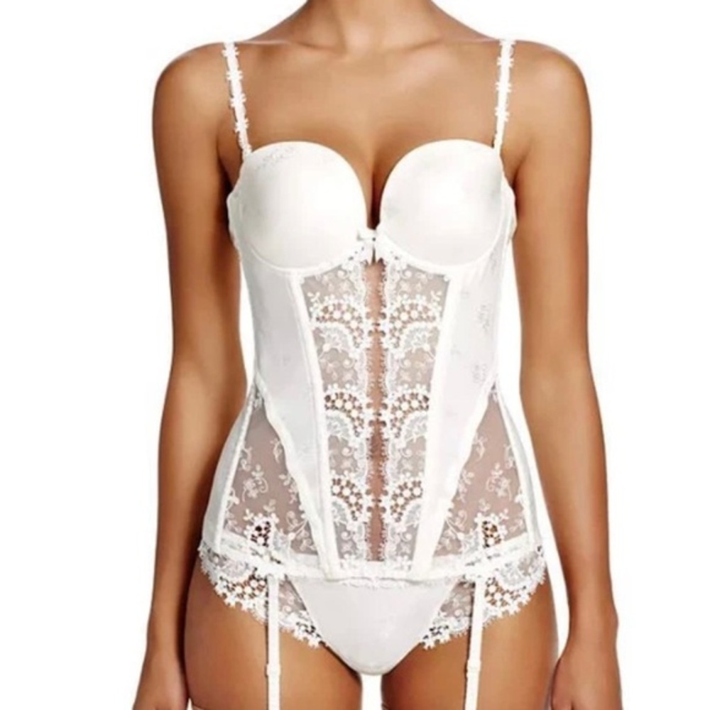 Simone Pérèle Ivory White Satin & Floral Lace Corset Top Size 34B